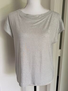 Express Top Size Small Silver Gray Metallic Linen Blend Boat Neck